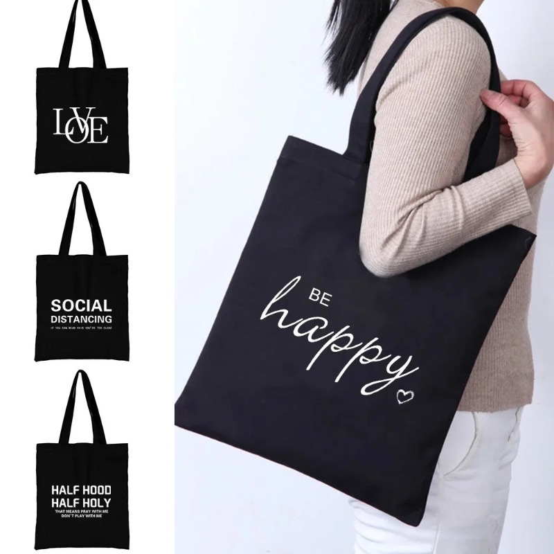 Canvas Tote Bag - Kawaii الكرتون البرتقال القط طباعة أسود