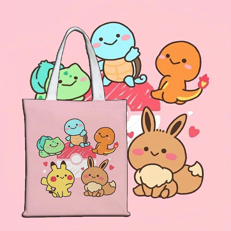 Canvas Tote Bag - حقيبة قماشية لطيفة بتصميم بوكيمون، حقيبة