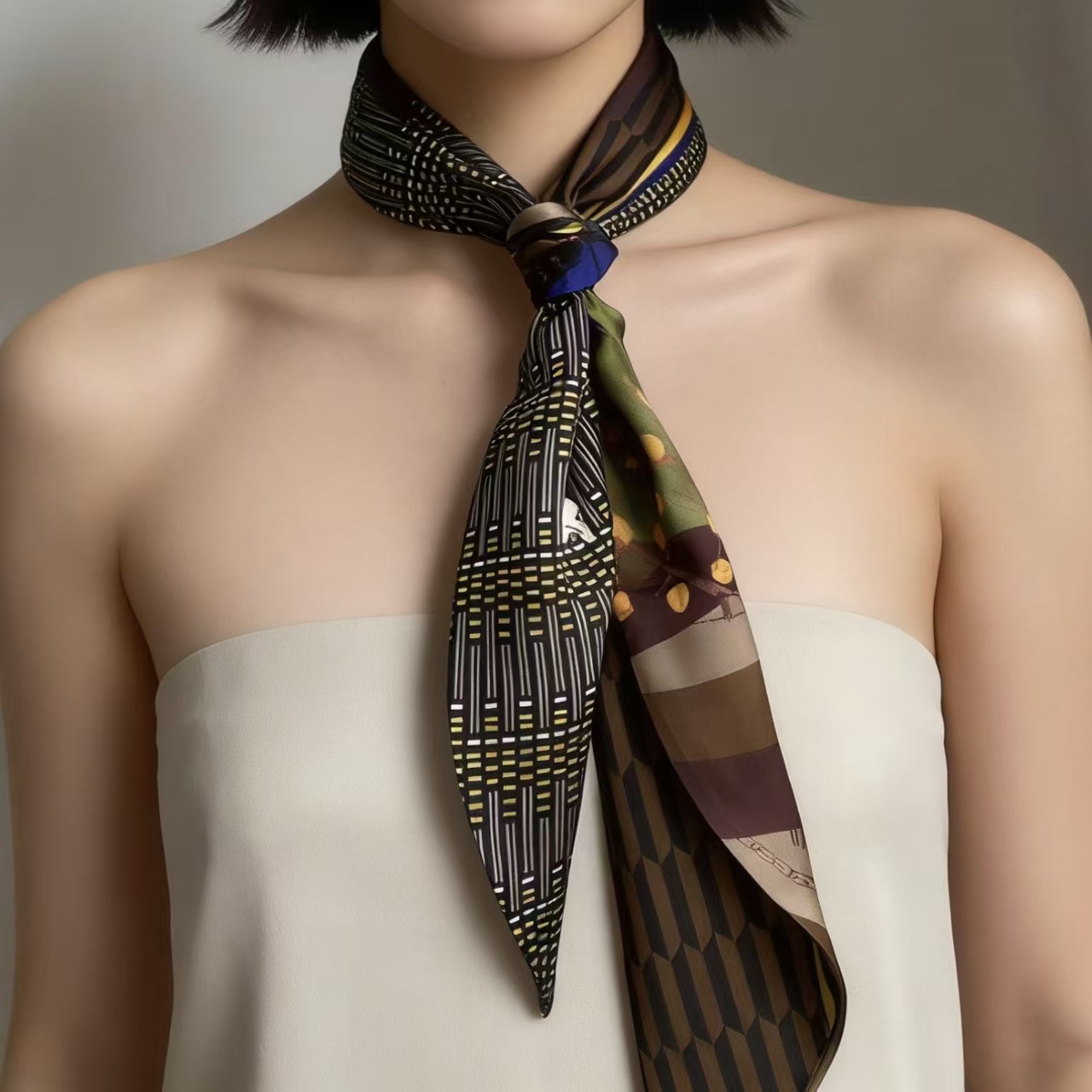 وشاح حرير فاخر مطبوع طويل بشري - مراجعة Women Fashion Necktie وسعره