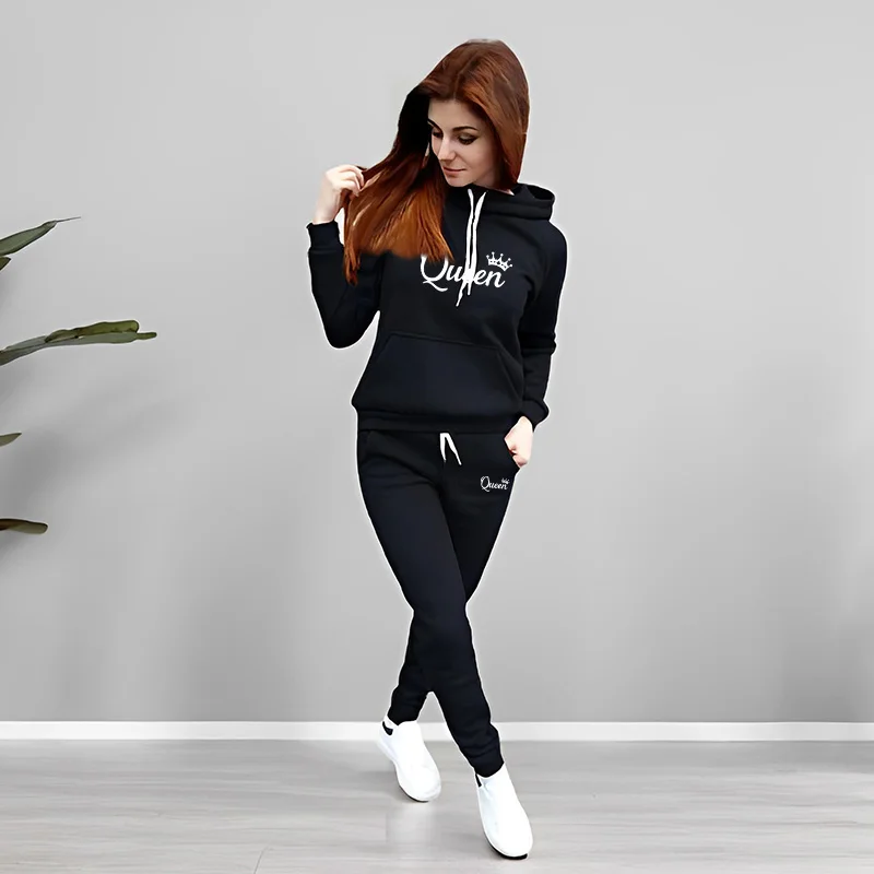 بدلة رياضية نسائية بطباعة حروف - مراجعة Women Queen Fashion وسعره